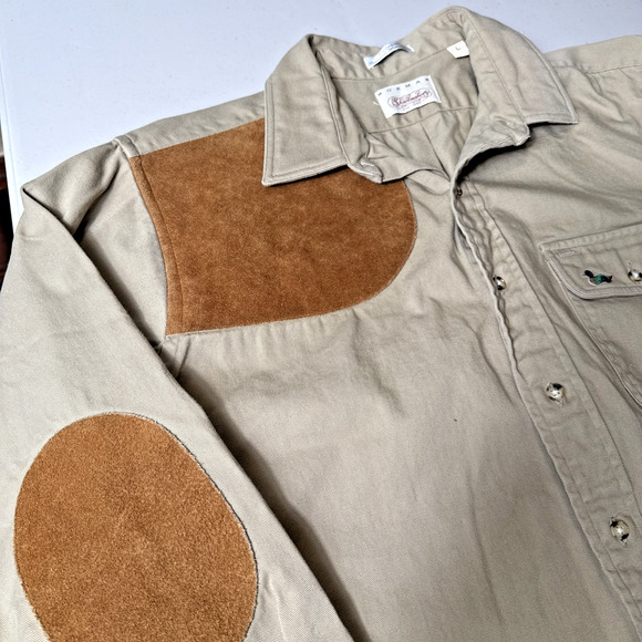 Vintage Shooting Shirt Men's Size L Leather Shoulder Elbow Norman Shirtmakers - Picture 9 of 12